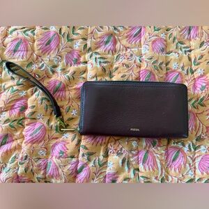 Fossil Logan Fig Clutch Leather Wallet Card Holder Coin Purse Wristlet Cell